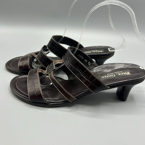 Paul Green Sandals Heel Brown Croc Leather Open Toe Slip On Shoes Size 6.5 - Picture 6 of 11